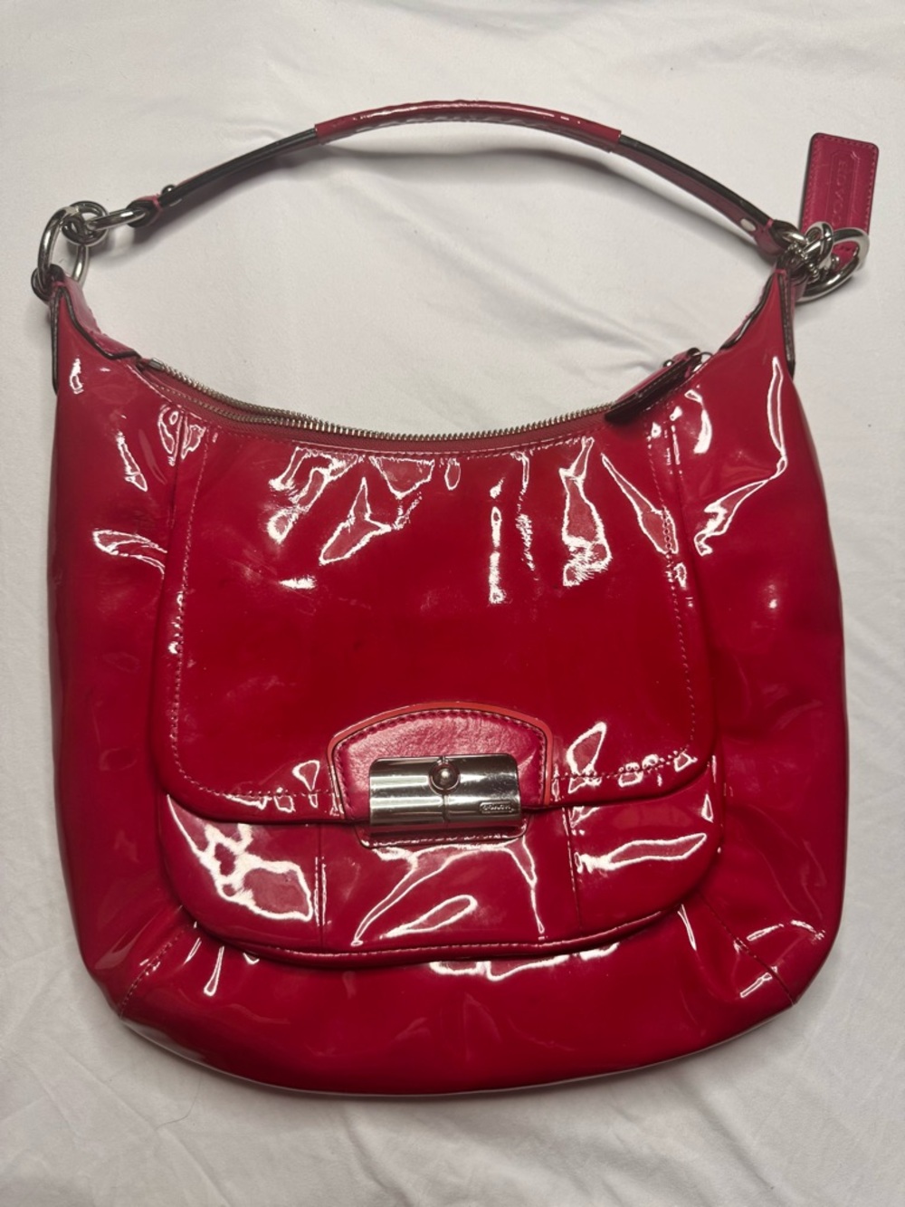 Coach Kristin Rose Red Patent Leather Hobo Bag Shoulder Purse 19299